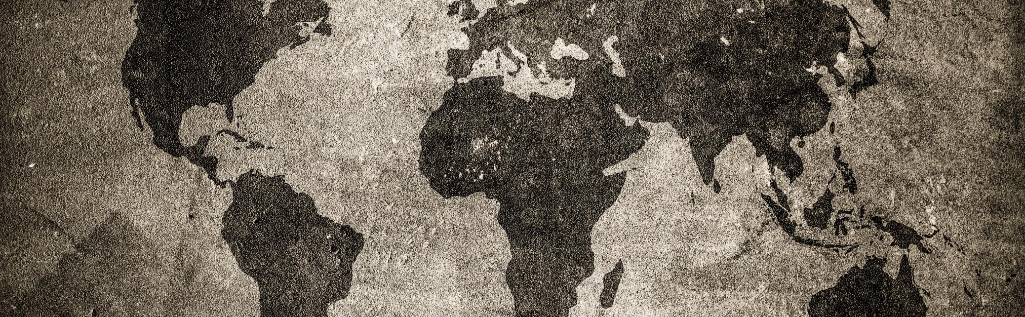 Earth: black and white outlines of the continents.