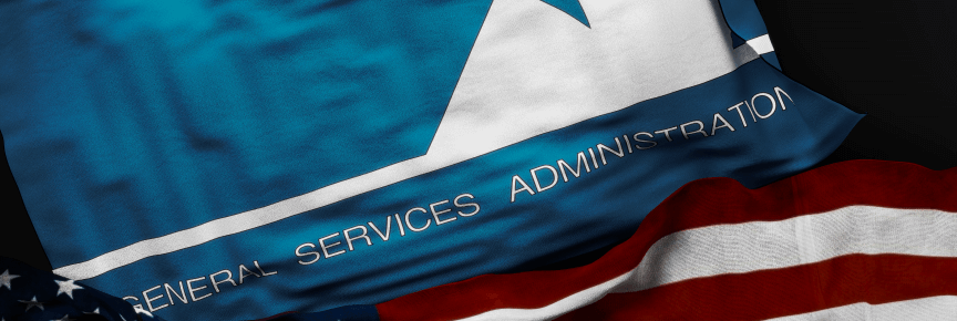 Banner of General Services Administration and American flag.