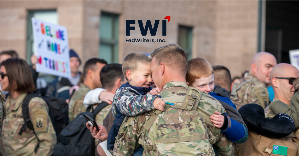 Military veteran hugging a child